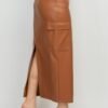 Faux Leather Long Cargo Skirt
