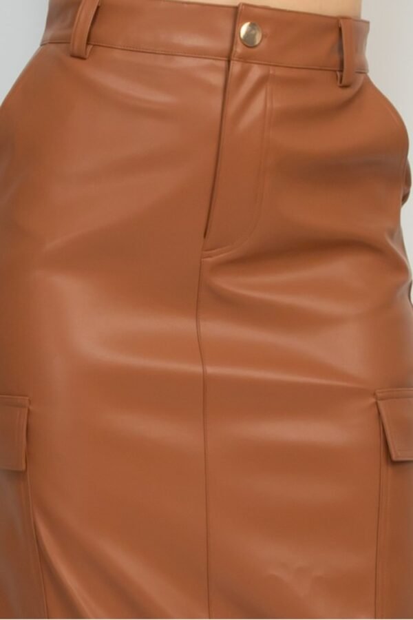 Faux Leather Long Cargo Skirt