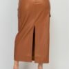 Faux Leather Long Cargo Skirt