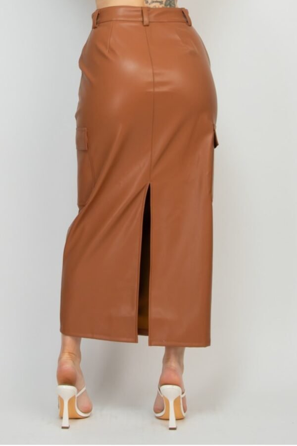 Faux Leather Long Cargo Skirt