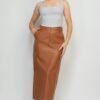 Faux Leather Long Cargo Skirt