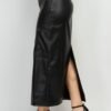 Faux Leather Long Cargo Skirt