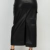Faux Leather Long Cargo Skirt