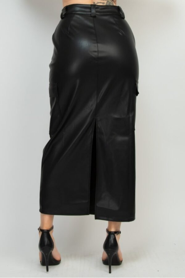 Faux Leather Long Cargo Skirt