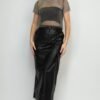 Faux Leather Long Cargo Skirt
