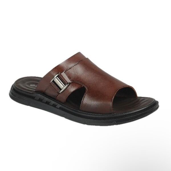 Cut Out Brushed PU Mens Slipper With Buckle