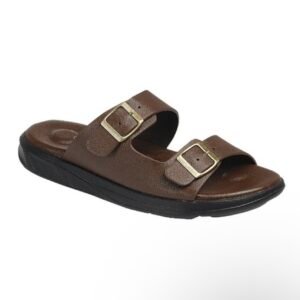 Double Bands PU Mens Slipper with Buckles