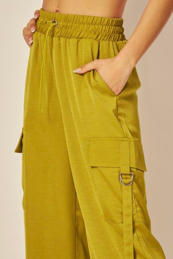 Acid Wash Satin Drawstring Cargo Pocket Pants
