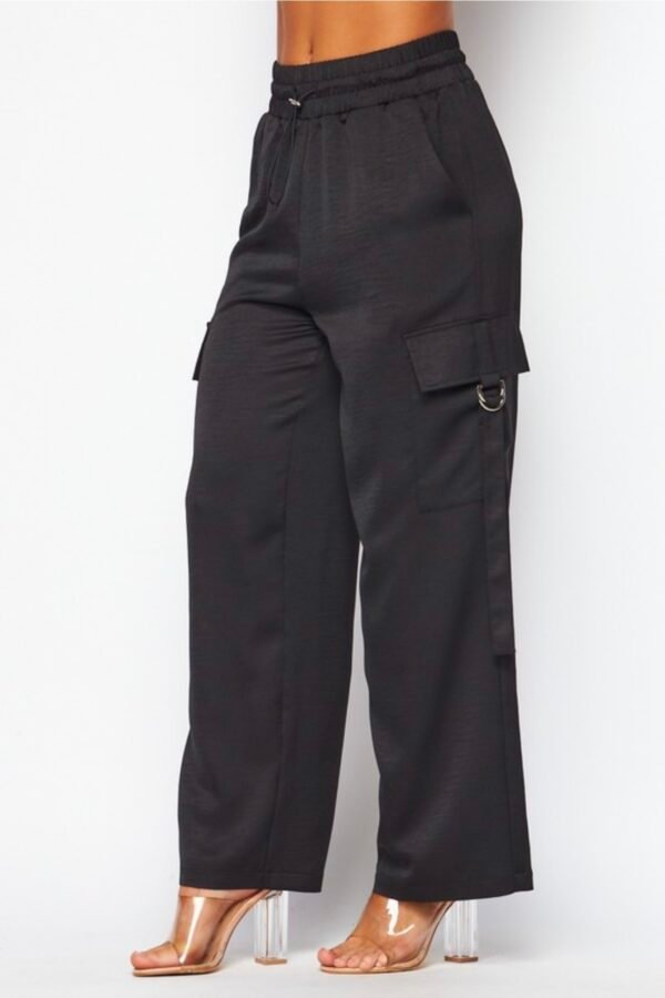 Acid Wash Satin Drawstring Cargo Pocket Pants