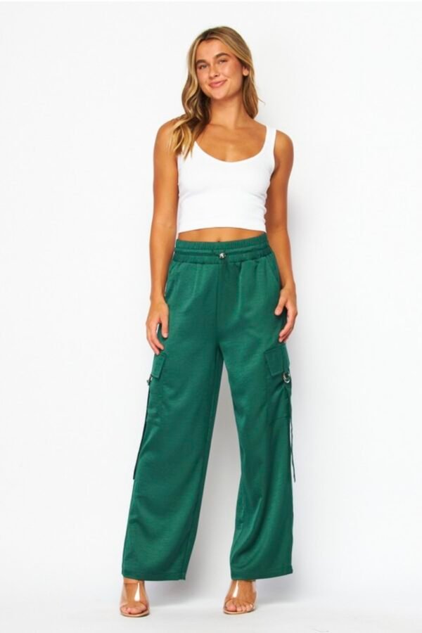 Acid Wash Satin Drawstring Cargo Pocket Pants