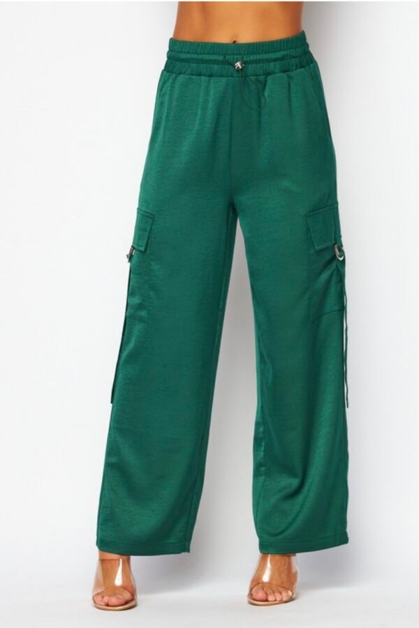 Acid Wash Satin Drawstring Cargo Pocket Pants