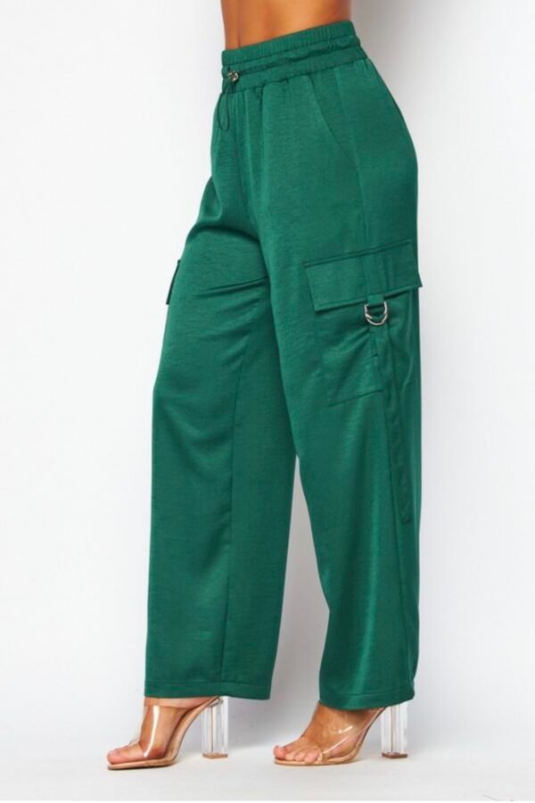 Acid Wash Satin Drawstring Cargo Pocket Pants