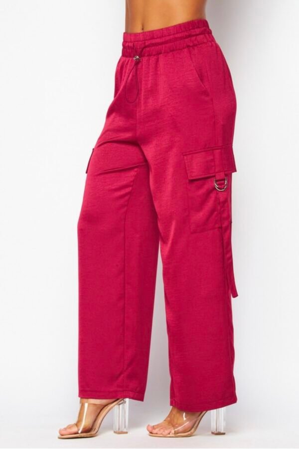 Acid Wash Satin Drawstring Cargo Pocket Pants