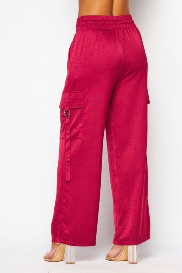 Acid Wash Satin Drawstring Cargo Pocket Pants