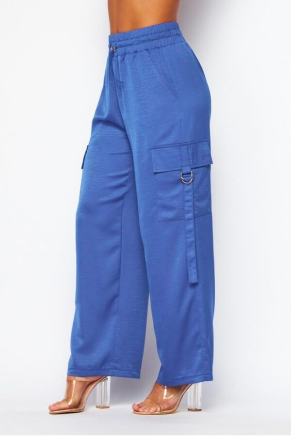 Acid Wash Satin Drawstring Cargo Pocket Pants