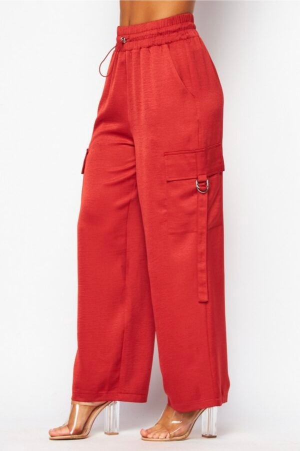 Acid Wash Satin Drawstring Cargo Pocket Pants