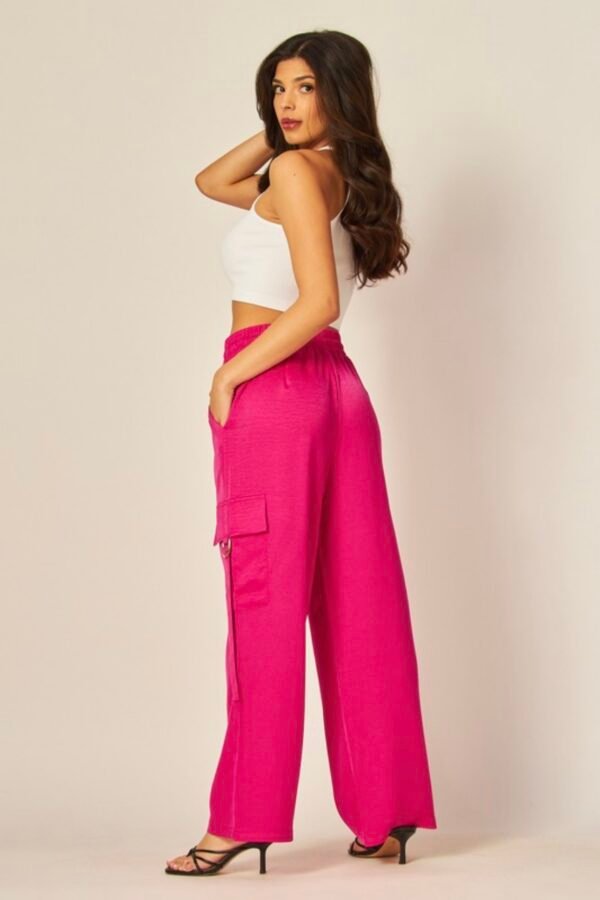 Acid Wash Satin Drawstring Cargo Pocket Pants