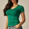 Screenshot Seamless V Neck Short Sleeve Top