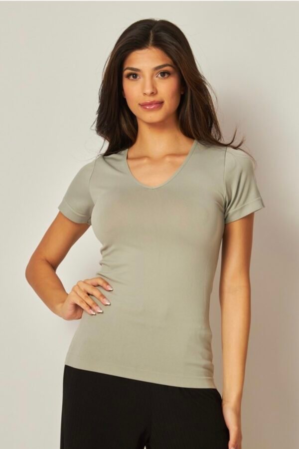 Screenshot Seamless V Neck Short Sleeve Top