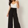 Pleated Paper Bag Drawstring Wide Leg Pants