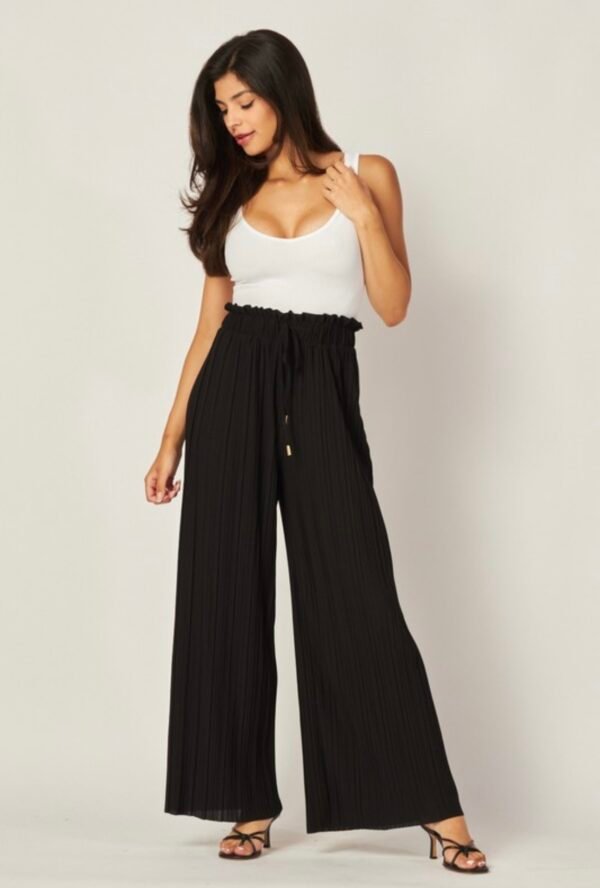 Pleated Paper Bag Drawstring Wide Leg Pants