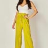 Pleated Paper Bag Drawstring Wide Leg Pants