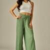 Pleated Paper Bag Drawstring Wide Leg Pants