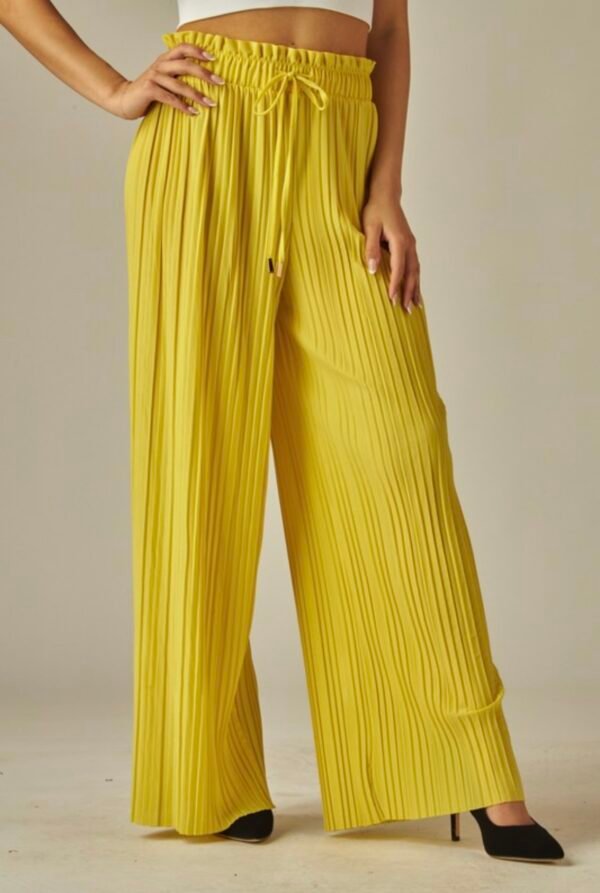 Pleated Paper Bag Drawstring Wide Leg Pants