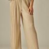 Pleated Paper Bag Drawstring Wide Leg Pants