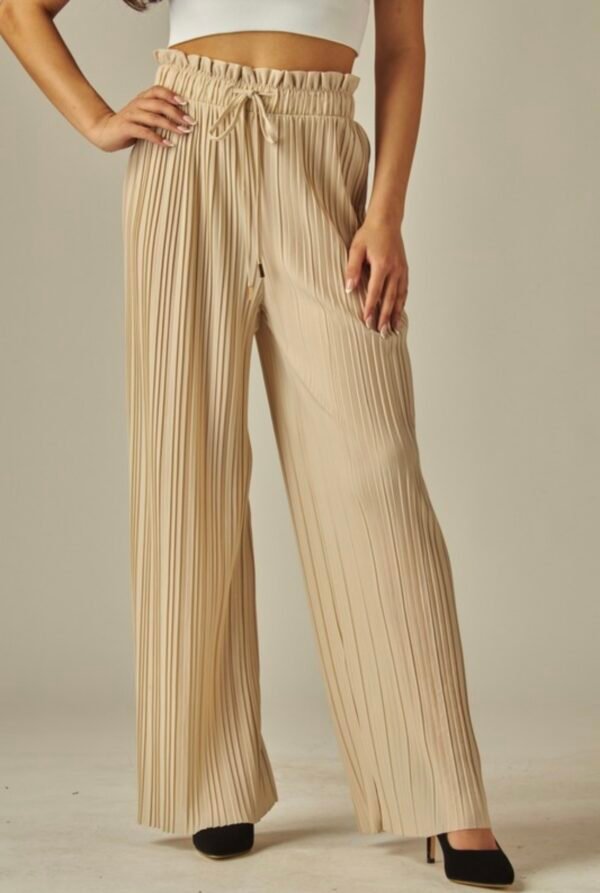 Pleated Paper Bag Drawstring Wide Leg Pants