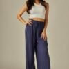 Pleated Paper Bag Drawstring Wide Leg Pants