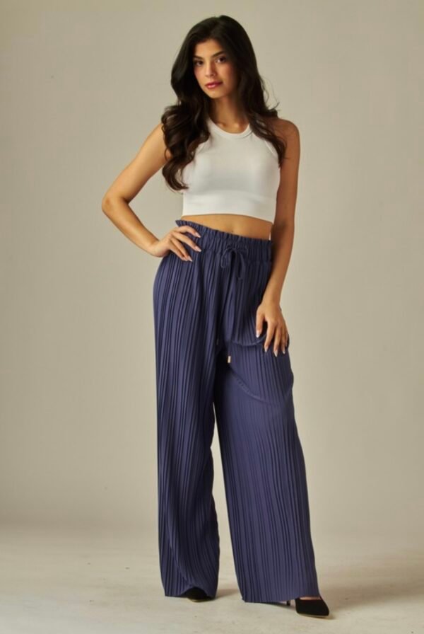 Pleated Paper Bag Drawstring Wide Leg Pants