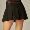 Scuba Double Belted Pleated Mini Skirt Skort