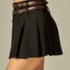Scuba Double Belted Pleated Mini Skirt Skort