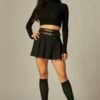Scuba Double Belted Pleated Mini Skirt Skort