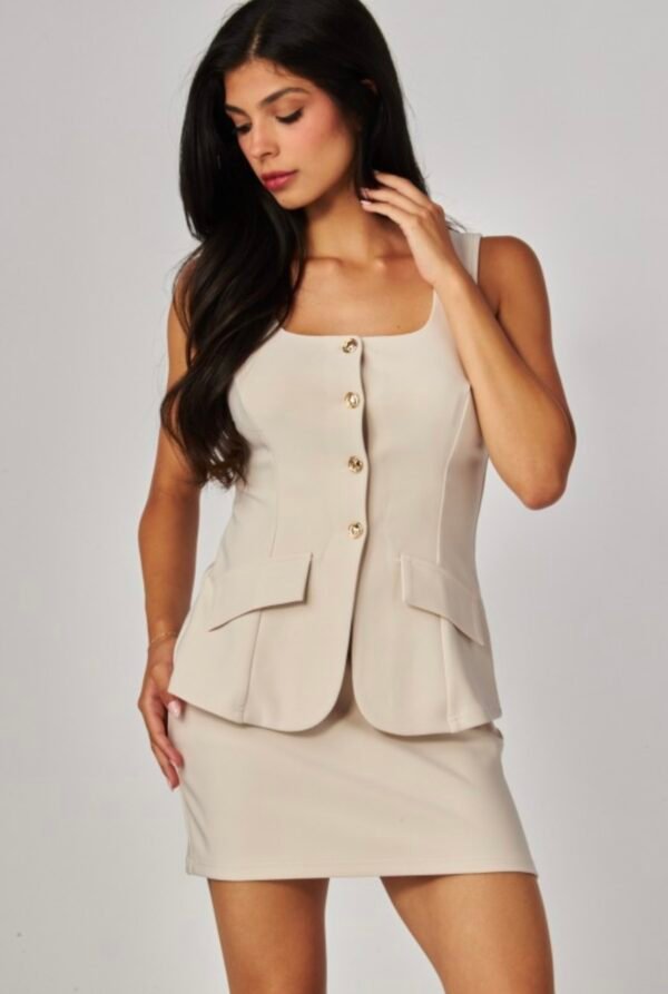 Scuba Button Up And Mini Skirt Set