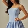 Sleeveless Ballon Skirt Mini Dress W Thin Straps