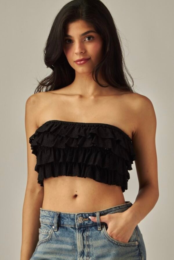 Layered Ruffles Eyelet Bandeau Top