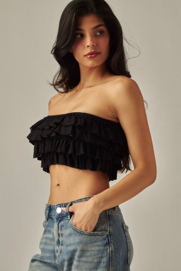 Layered Ruffles Eyelet Bandeau Top