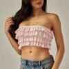 Layered Ruffles Eyelet Bandeau Top