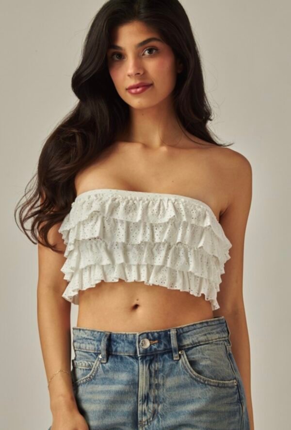 Layered Ruffles Eyelet Bandeau Top