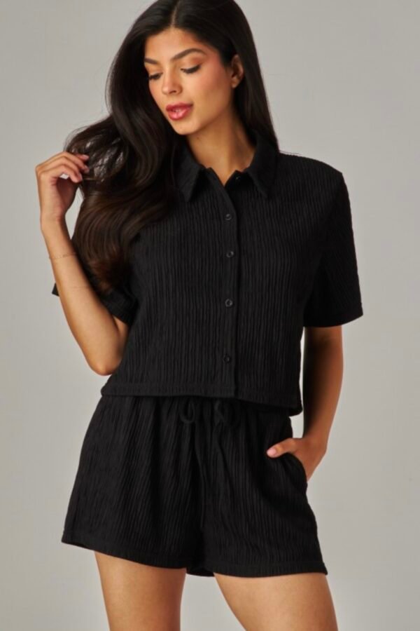 Crinkled Plisse Button loungewear Short Set