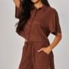 Crinkled Plisse Button loungewear Short Set