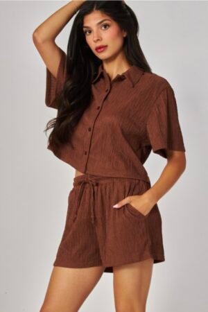 Crinkled Plisse Button loungewear Short Set