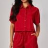 Crinkled Plisse Button loungewear Short Set