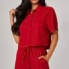 Crinkled Plisse Button loungewear Short Set