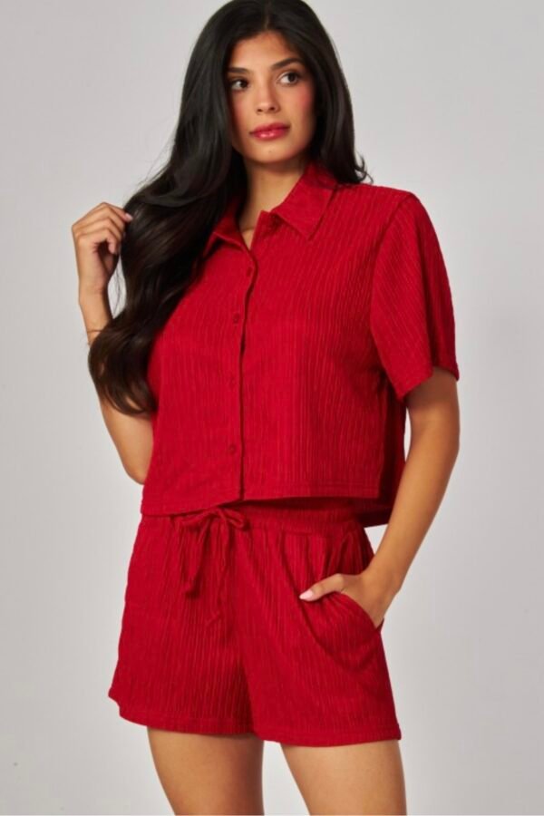 Crinkled Plisse Button loungewear Short Set