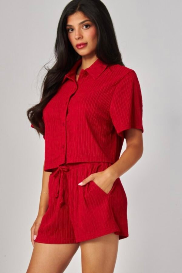 Crinkled Plisse Button loungewear Short Set