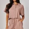 Crinkled Plisse Button loungewear Short Set