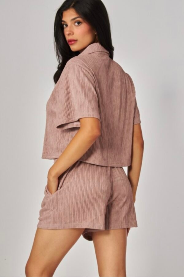 Crinkled Plisse Button loungewear Short Set